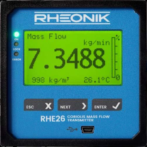 RHE26 Rack/Panel Mount Multifunction Coriolis Flow Transmitter Features Rack/Panel Mounting Operate with RHM sensor in hazardous area Selectable Units for Mass, Volume, Density and Temperature