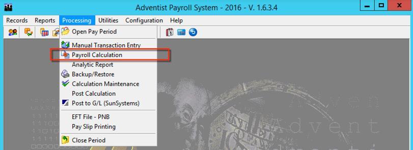 13. Select Payroll Calculation a. Select Payment Type i.e., Pay Slip - PHP b. Select the Period c. Selection click Enrollment i. Check All to calculate payroll for all employees ii.