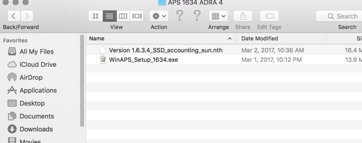 3. Open the APS 1634 zip file a. The zip file will have two files: i. Version 1.6.3.4_SSD_accounting_sun.nth ii. WinAPS_Setup_1634.exe 4. Run the installer - WinAPS_Setup_1634.exe a.