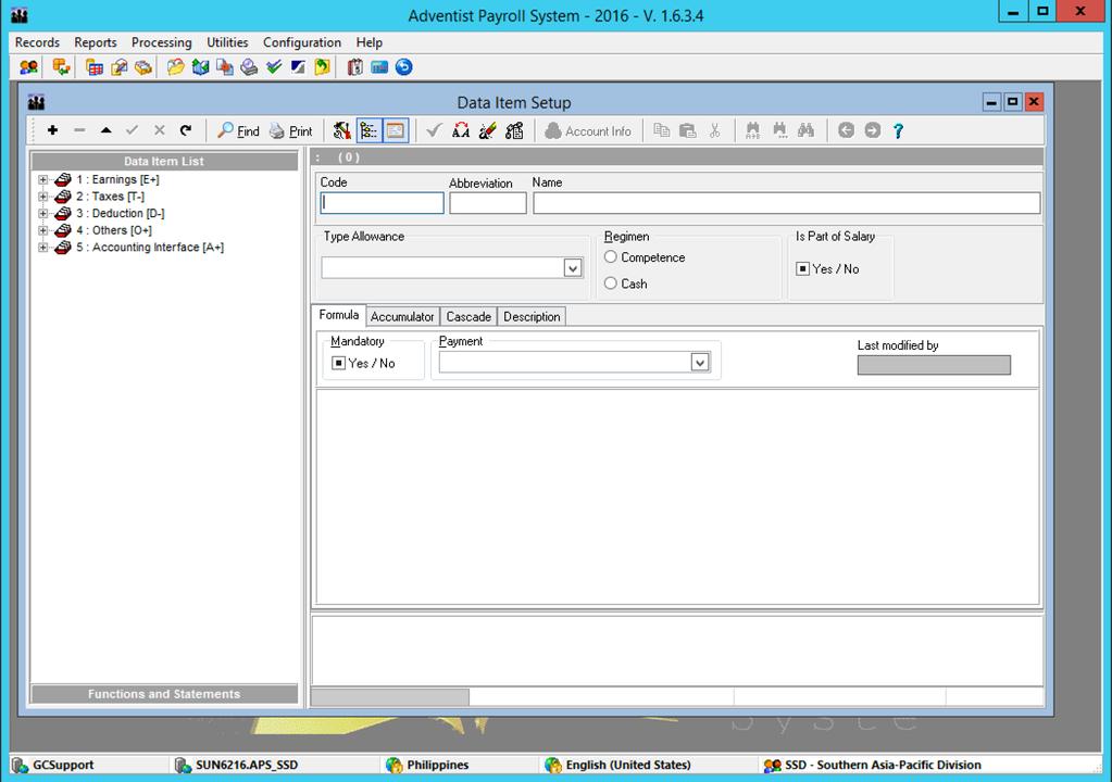 4. To make changes to Data Items, you must be logged in as SysAdmin o If you aren t a SysAdmin, you can see the screen,