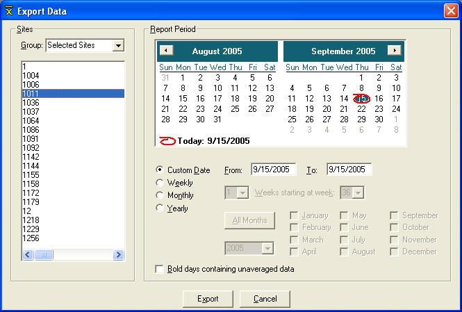 3. Use the calendar control (Figure 2) to select the date range of the data to be exported.