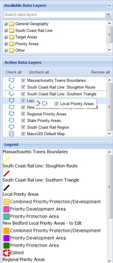 Reordering Data Layers in The Map Viewer Data layers are drawn from the bottom to the top of the Active Data Layers list.