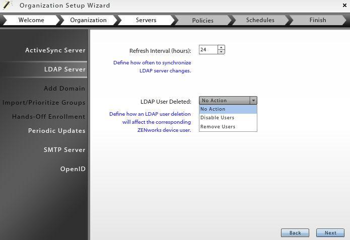 Periodic Updates ZENworks Mobile Management regularly accesses the LDAP server to retrieve updates to groups, folders and user information.