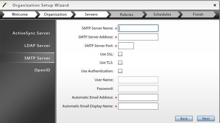 Define the Organization s Default SMTP Server SMTP Server ZENworks Mobile Management uses the SMTP server defined here to send administrative email and to send email generated from Group Emailing,
