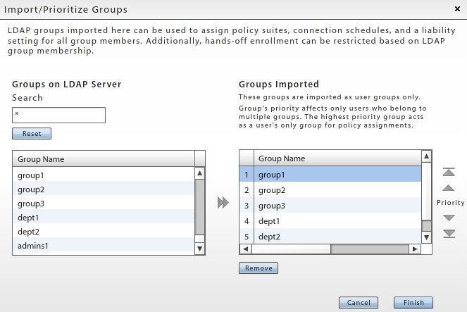 Group and Folder Configurations Import LDAP groups into the grid, using the Import/Prioritize Groups button.