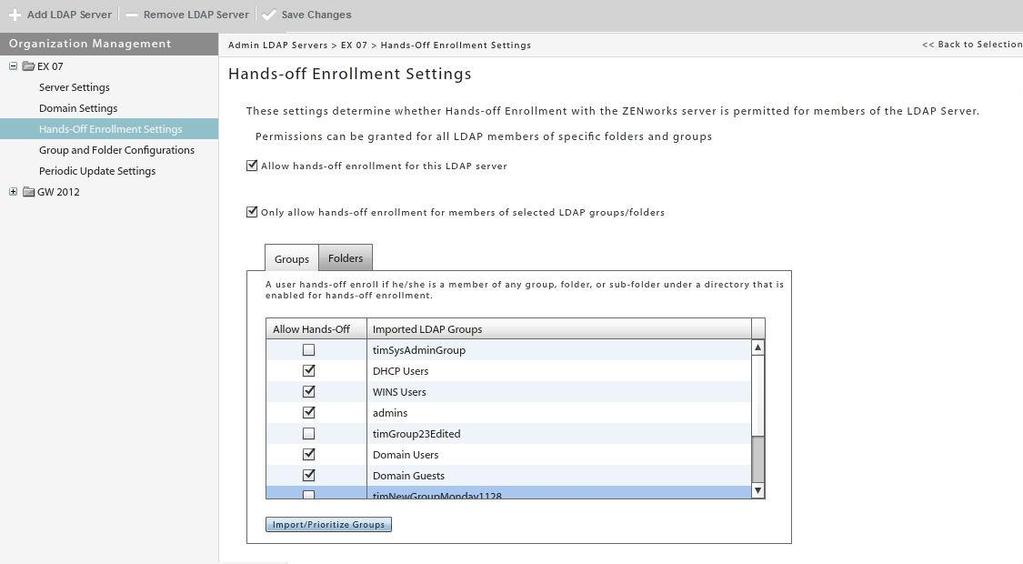 Enabling Hands-Off Enrollment for Users Associated with an LDAP Server Enabling the Hands-Off Enrollment option, when defining an LDAP server, allows users with credentials on the LDAP server to