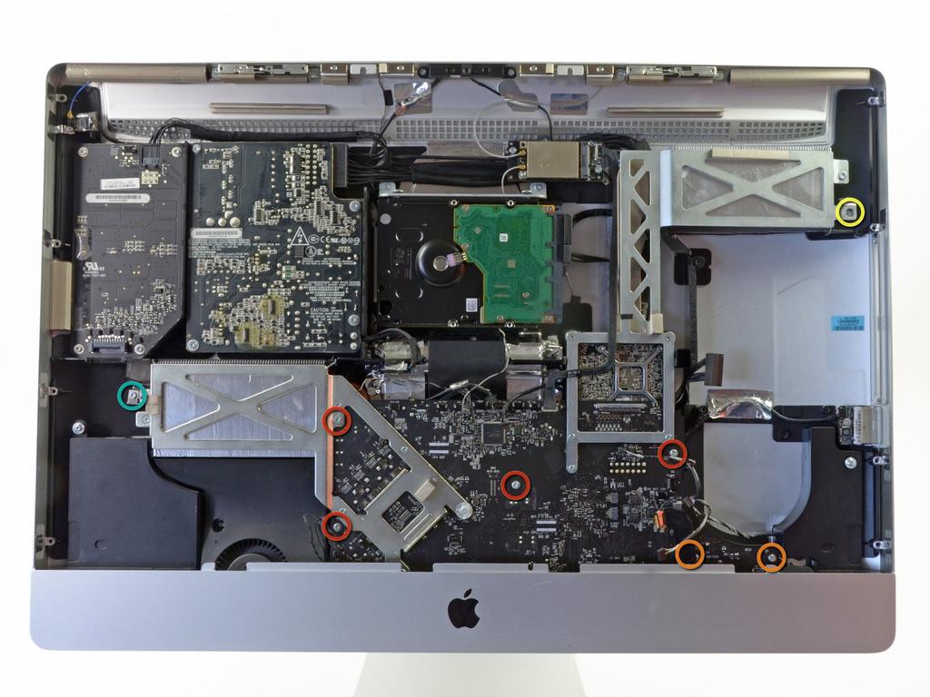 Step 23 Remove the following eight T10 Torx screws securing the logic board to the imac: Four 25 mm screws Two