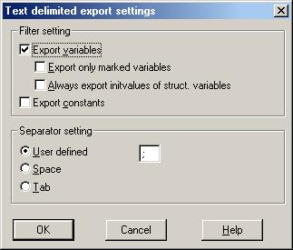 Although any filter setting can be chosen, this driver will only be able to read the exported data if the default semicolon separator is used. Click OK to generate the file.
