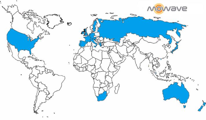 Mowave Global Distribution Mowave has launched or is scheduled to launch services in: Australia Austria Belgium Czech Republic France Germany Greece