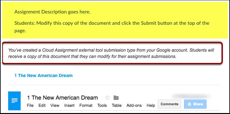 Student view of Google Docs Cloud assignment The