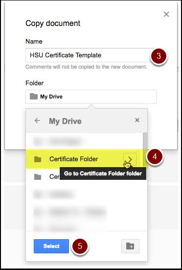 6. Click OK 3. Edit your certificate In Google Docs, edit your certificate to fit your needs.