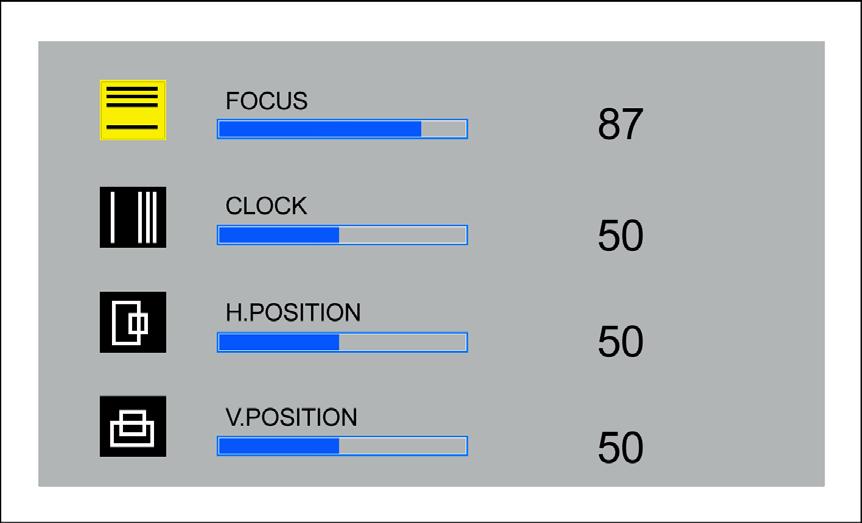 Main Menu -- DISPLAY IN SCREEN Sub-Menu DISPLAY IN SCREEN Available Key Functions Power Off the LCD Monitor Select