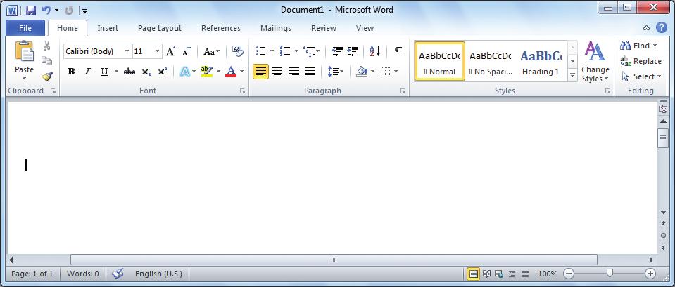 The Application Window When you start an Office application, such as Excel, PowerPoint or Word, the program window is displayed with a blank document named Book1, Presentation1, or Document1,