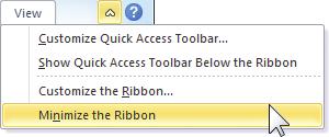 Working With the Ribbon The Ribbon takes up a significant amount of the window space, especially when