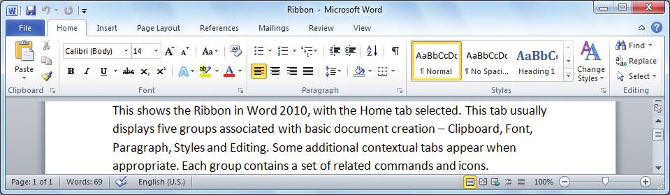 Ribbon Technology Whichever edition you have, the most notable feature of Office 2010 is the graphical user interface based on the Ribbon.