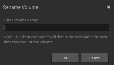Manage the Tiger Store Storage To rename a Tiger Store volume: 1. In the left pane of the web interface, click Shared Volumes. 2. Click the name of the volume/pool in the tile of a shared volume. 3.