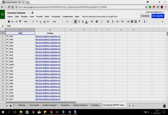 Figure 5: Google Spreadsheet with data to annotate Then a worksheet is received with a MIAPPE specification, which will serve to restrict the fields of the data to be annotated (Figure 6).
