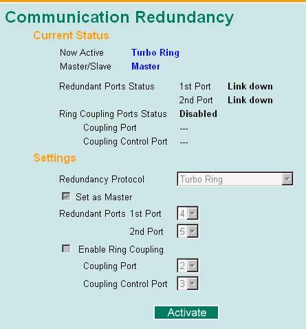 Enable Ring Coupling Enable Disable Coupling Mode Dual Homing Ring Coupling (backup) Ring Coupling (primary) Select this EDS as Coupler Do not select this EDS as Coupler Not checked Select this item