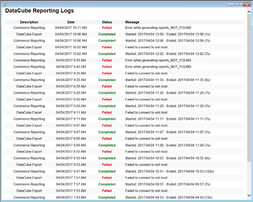 tasks, the main cause for failure displays. For additional details, administrators can refer to the error logs (bm.log).