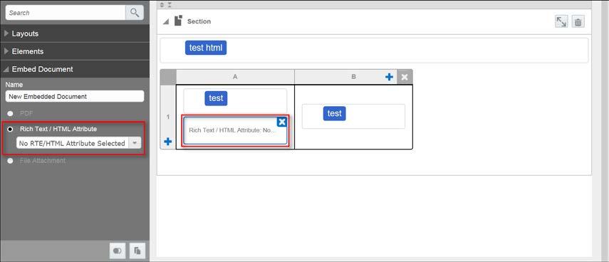 2. The Embed Document panel shows the Rich Text/HTML Attribute option selected by default.