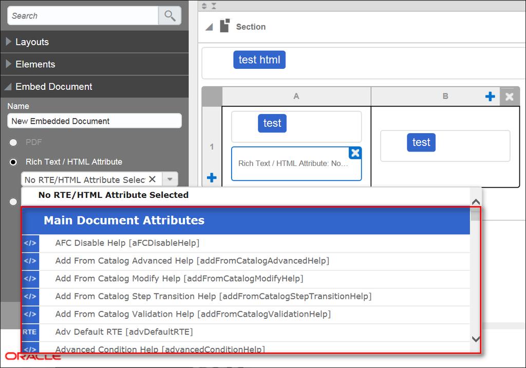 RTE or HTML attribute. Embed Document Panel with Rich Text/HTML Attribute Selected by Default 3.