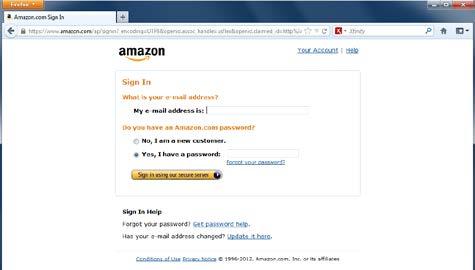 account in Amazon sign