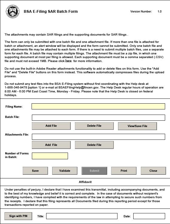 Submitting the E-File at FinCEN Chapter 4 About Regulatory Reporting Figure 70. BSA E-Filing SAR Batch Form 4. In the Filing Name field, enter a filing name.