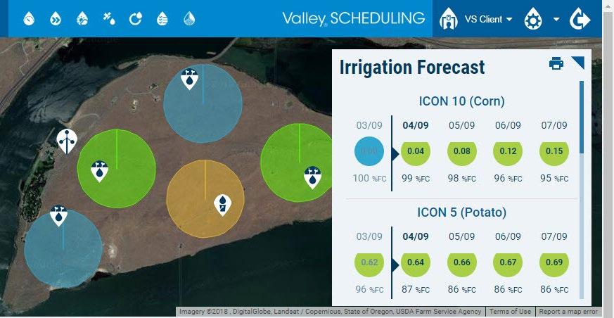 Five-Day Irrigation Forecast In this irrigation forecast, a five day irrigation forecast is displayed for all fields associated with the farm. Refer to Figure -.