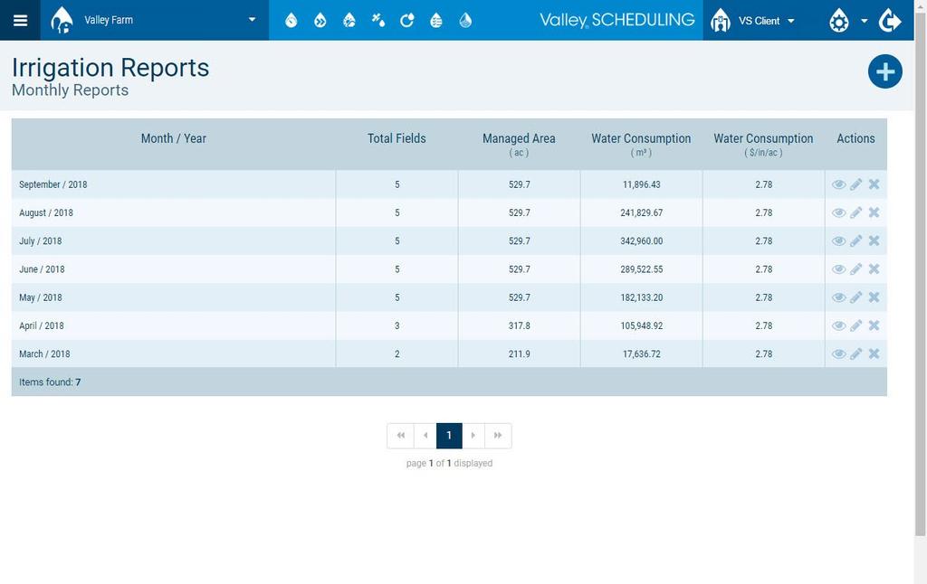 Viewing Monthly Reports To view the details of the report, refer to Figure 5- and do the following: On the irrigation reports screen, click on the Eye (view).