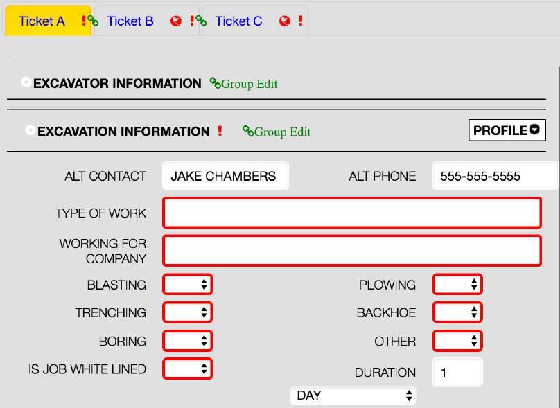 TICKET INFORMATION PAGE - CONTINUED The red border indicates a required field. Fill out all fields with a red border or you will not be able to proceed.