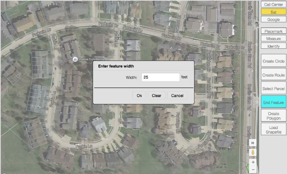 SELECT FEATURE The Select Feature tool allows users to create excavation entities based on available map features, such as roads and highways.
