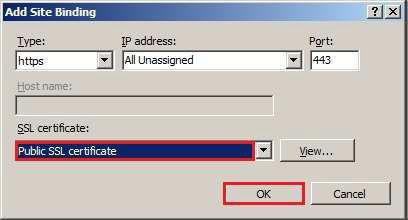 SSL certificate field, and select