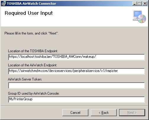 4 Locate and copy the TOSHIBA AirWatch Connector Installer file to the desktop of the print server. Double-click the icon to install.