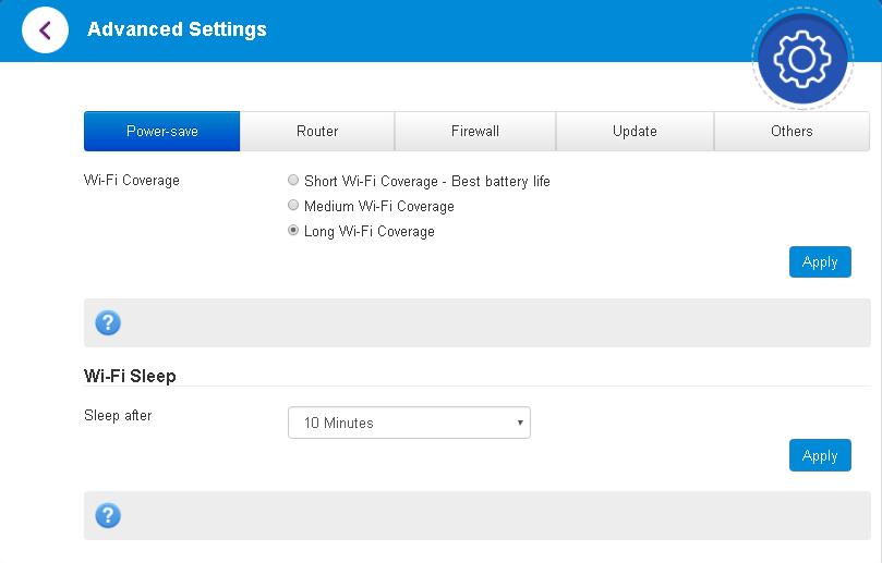ADVANCED SETTINGS > POWER SAVE You can change the Wi-Fi settings to suit your personal choices or for specific requirements of your attached devices.