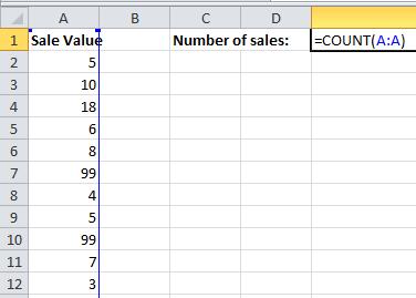 Useful Excel tps Page 5 This will return 11, even though there are 12 rows of cells with values only 11 of them have numbers. In this way we can easily count the number of sales that have happened.