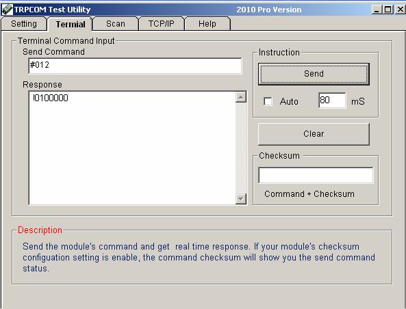 press OK. Step3.Select Terminal and send command, the response will appear TRP-C28 channel 2 counter value.