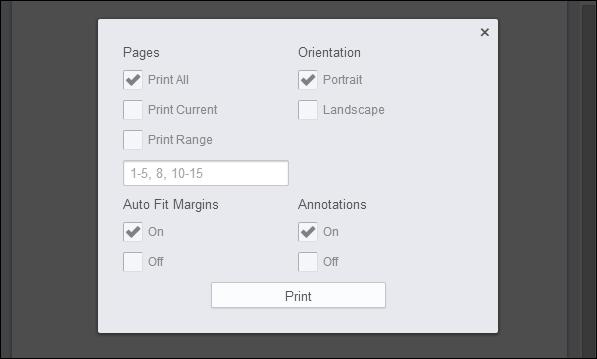 6 - Printing The LFV allows you to print documents using various settings. 1. To open the print menu, click on the Print button: 2.