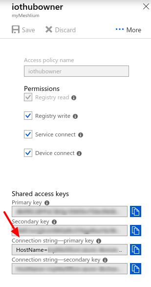 Click on the Settings section of Shared access policies. Figure: Shared policies Click the Add button to assign the name and the permissions needed.