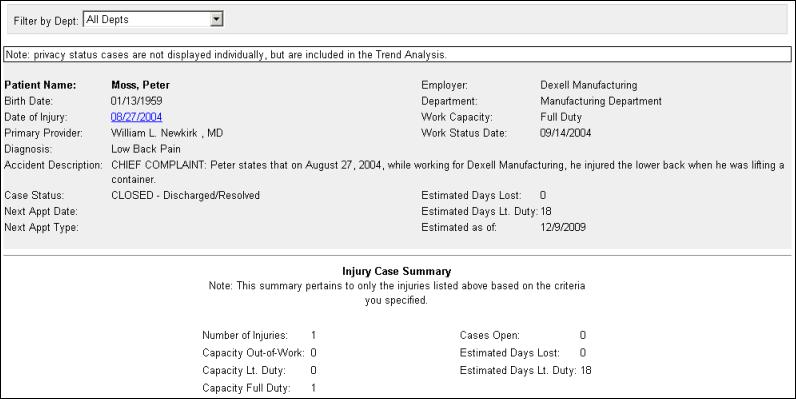 Additional Injury Search Options You can limit your view of injury search results to only Open or