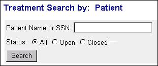 Treatment Views When Treatment records are found that match the specified search criteria, they are listed on screen. An example of this display is shown in the figure below.