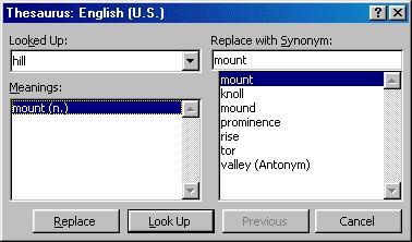 Lists of meanings and synonyms are given in the windows.