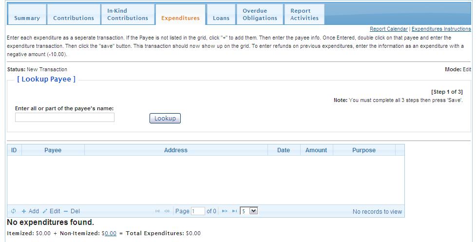 5.5 Entering Expenditures 1. Enter Expenditures by clicking on the Expenditures tab (fig. 5.5.1). 2.
