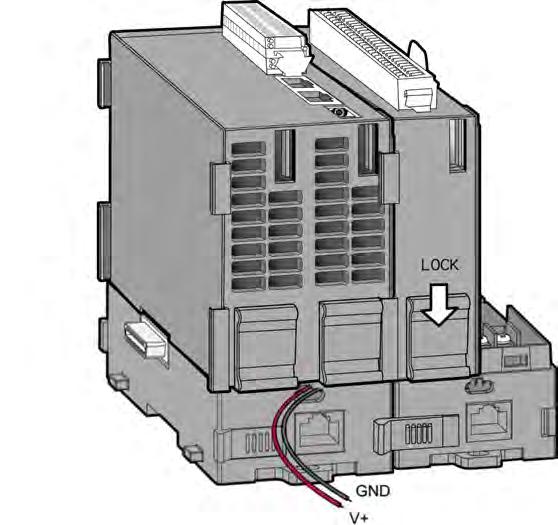 Step 5: Lock the stacked APAX-5002 backplane to the original APAX-5002 backplane using the backplane locks on each side.