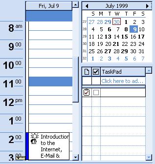 Let s create an appointment: a. Go to View > Month. b. To add an appointment or a reminder, click on the date of the appointment on the calendar. c. Double-click on the box representing the time the meeting will start.