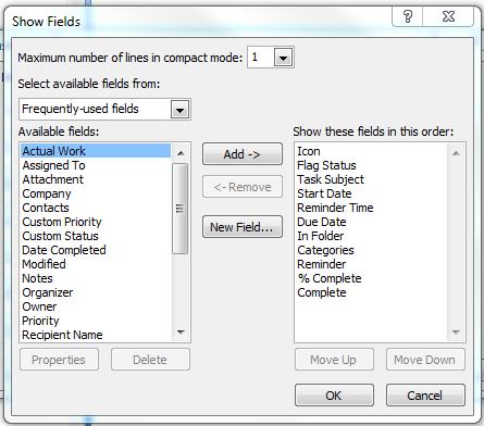 If there is additional field information you would like to see on your task list window: a. Right-click on the Arranged By: bar b.