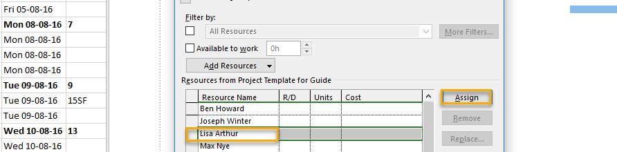 task. By assigning a resource to a task this will enable project to calculate the resource and task costs.