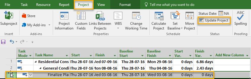 Completing and updating tasks As your project progresses you will need to record tasks being completed.