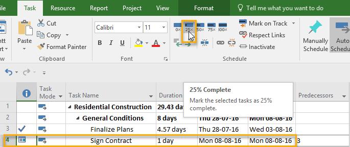 4. Not all tasks will be completed at the time of updating your project.
