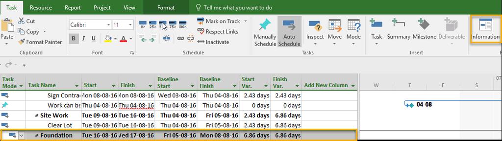Lag and Lead time As demonstrated earlier, project has a number of task relationships available. As you create and update your plan, your tasks will be refined as the project gets underway.