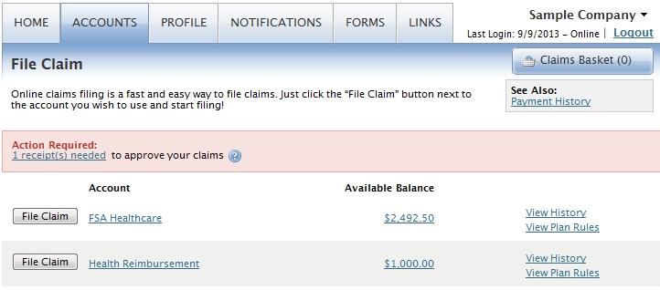1. On the Home Page, click File A Claim. 2. Click File claim next to the account you want to file a claim for. 3.
